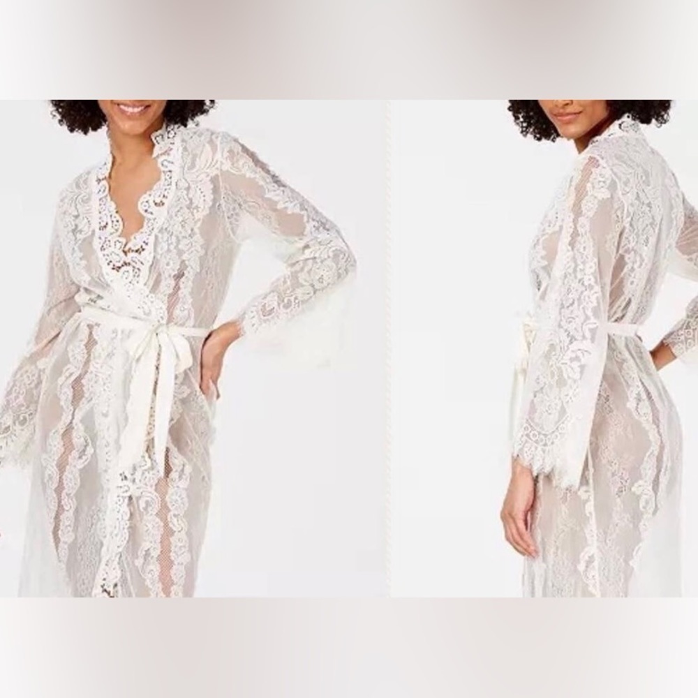 Inc INTERNATIONAL CONCEPTS Floral Scalloped Lace Wrap 3/4 Length Robe, size XS